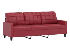 Online vidaxl Sofá 3 lug. c/ almofadas 180 cm couro artificial tinto Vermelho