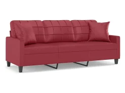 Online vidaxl Sofá 3 lug. c/ almofadas 180 cm couro artificial tinto Vermelho