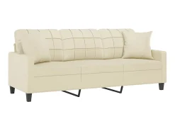 Sofá| Sofá 3 lug. c/ almofadas decorativas 180 cm couro artif. PT874464 Creme