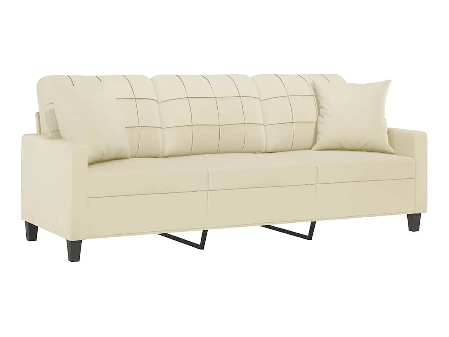 Sofá| Sofá 3 lug. c/ almofadas decorativas 180 cm couro artif. PT874464 Creme