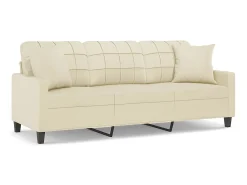 Sofá| Sofá 3 lug. c/ almofadas decorativas 180 cm couro artif. PT874464 Creme