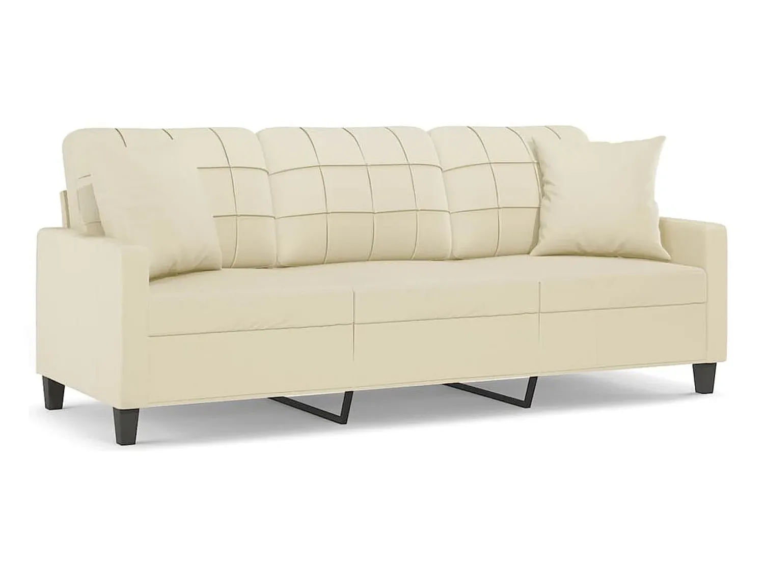 Sofá| Sofá 3 lug. c/ almofadas decorativas 180 cm couro artif. PT874464 Creme