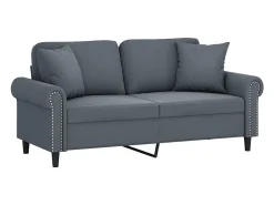 Sofá 2 lug. c/ almofadas decorativas 140 cm veludo cinza-escuro PT759540^ Sofá