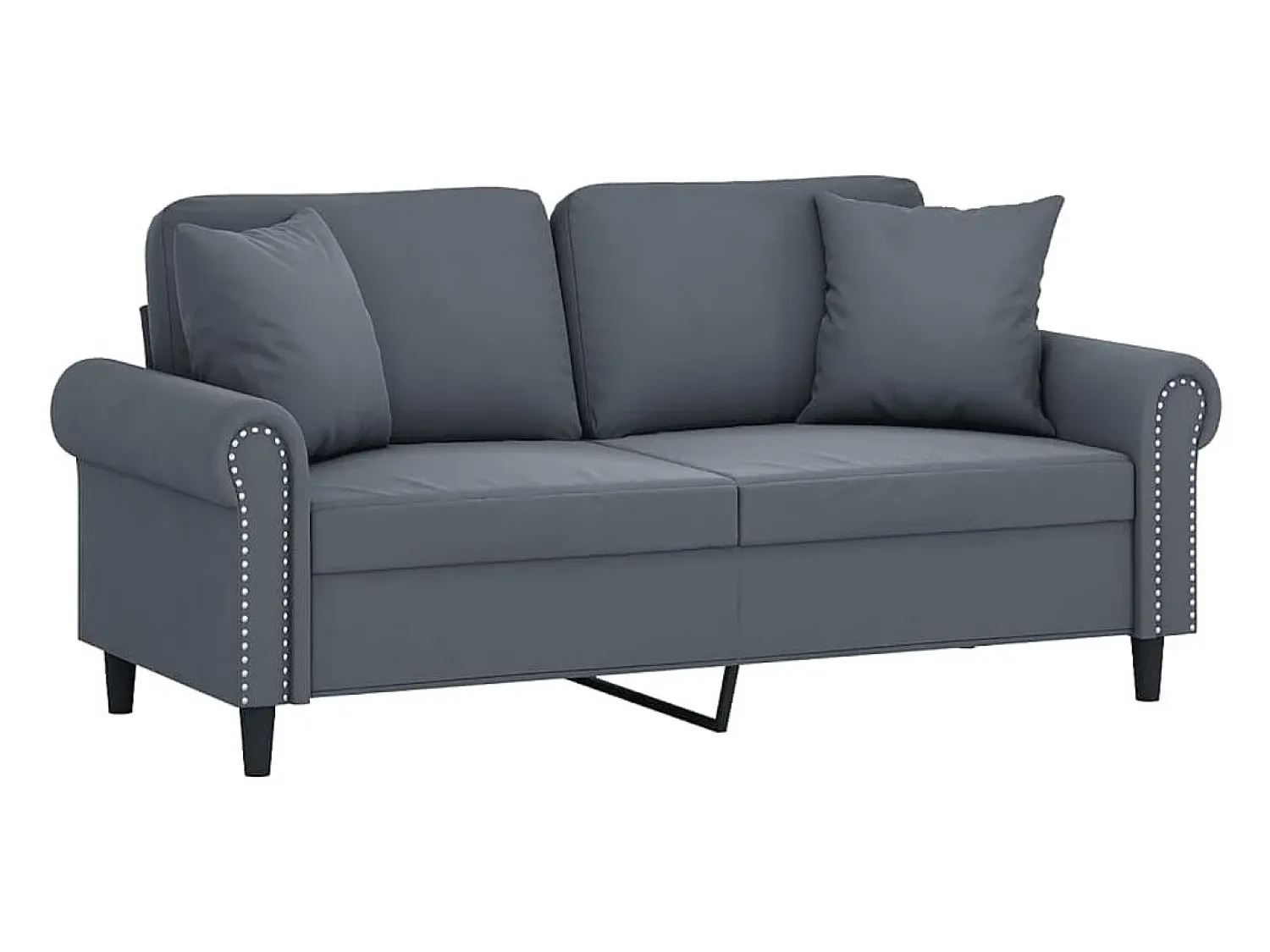 Sofá 2 lug. c/ almofadas decorativas 140 cm veludo cinza-escuro PT759540^ Sofá