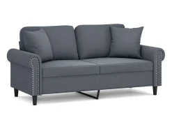 Sofá 2 lug. c/ almofadas decorativas 140 cm veludo cinza-escuro PT759540^ Sofá