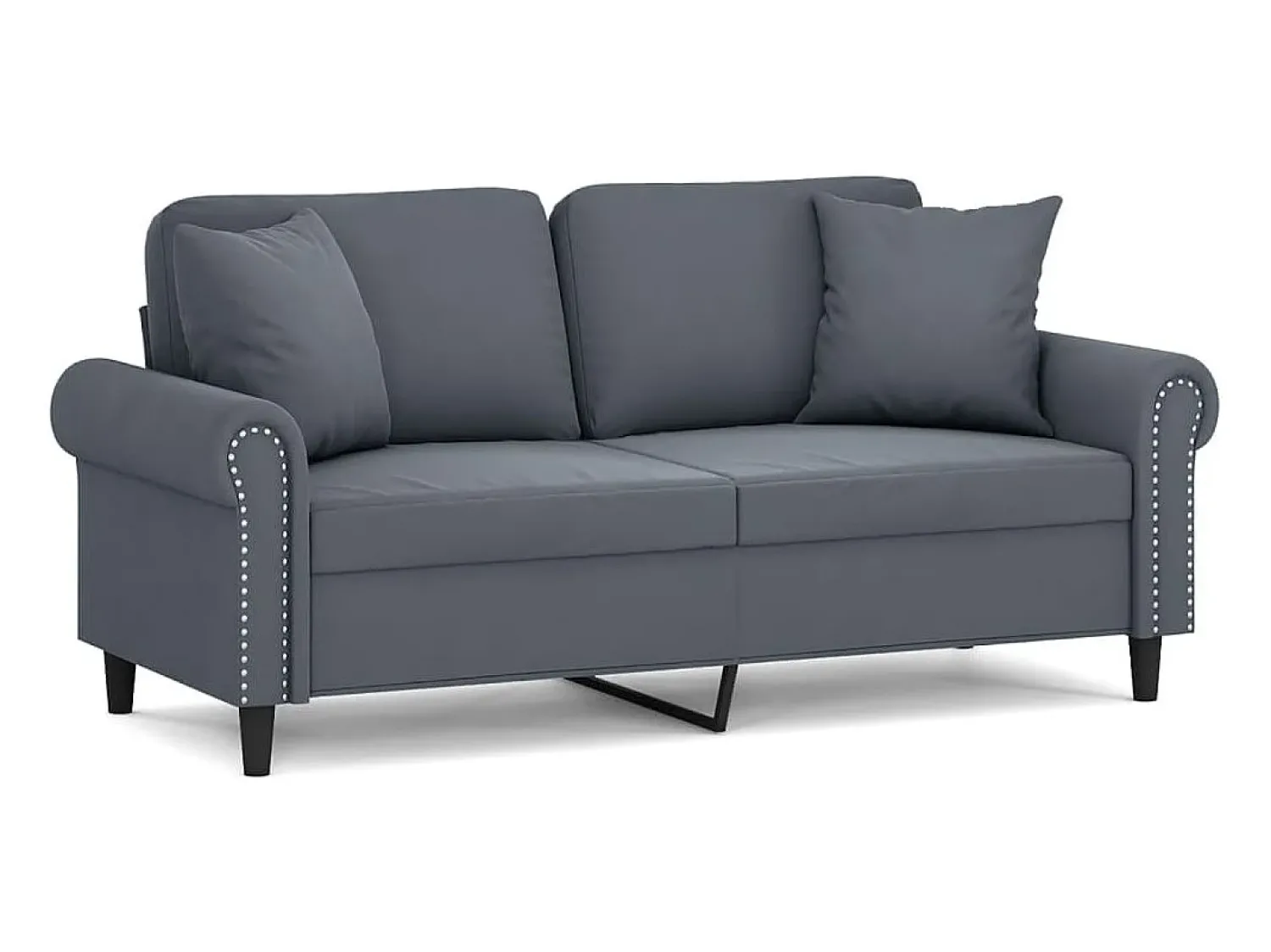 Sofá 2 lug. c/ almofadas decorativas 140 cm veludo cinza-escuro PT759540^ Sofá