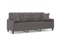 Sofá* Sofá 3 lug. c/ almofadas decorativas 180 cm couro artif. cinza PT473917 Cinzento