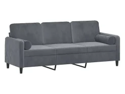 Sofá* Sofá 3 lug. c/ almofadas decorativas 180 cm veludo cinza-escuro PT205070 Cinzento