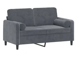 Sofá 2 lug. c/ almofadas decorativas 120 cm veludo cinza-escuro PT681801^ Sofá
