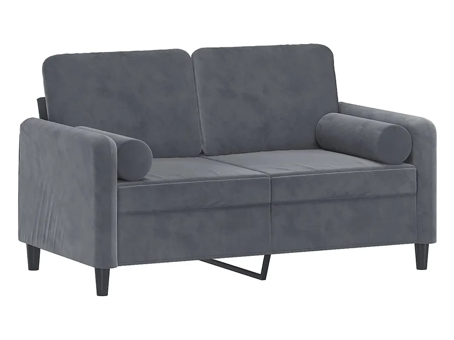 Sofá 2 lug. c/ almofadas decorativas 120 cm veludo cinza-escuro PT681801^ Sofá