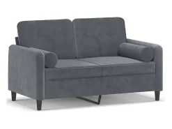 Sofá 2 lug. c/ almofadas decorativas 120 cm veludo cinza-escuro PT681801^ Sofá