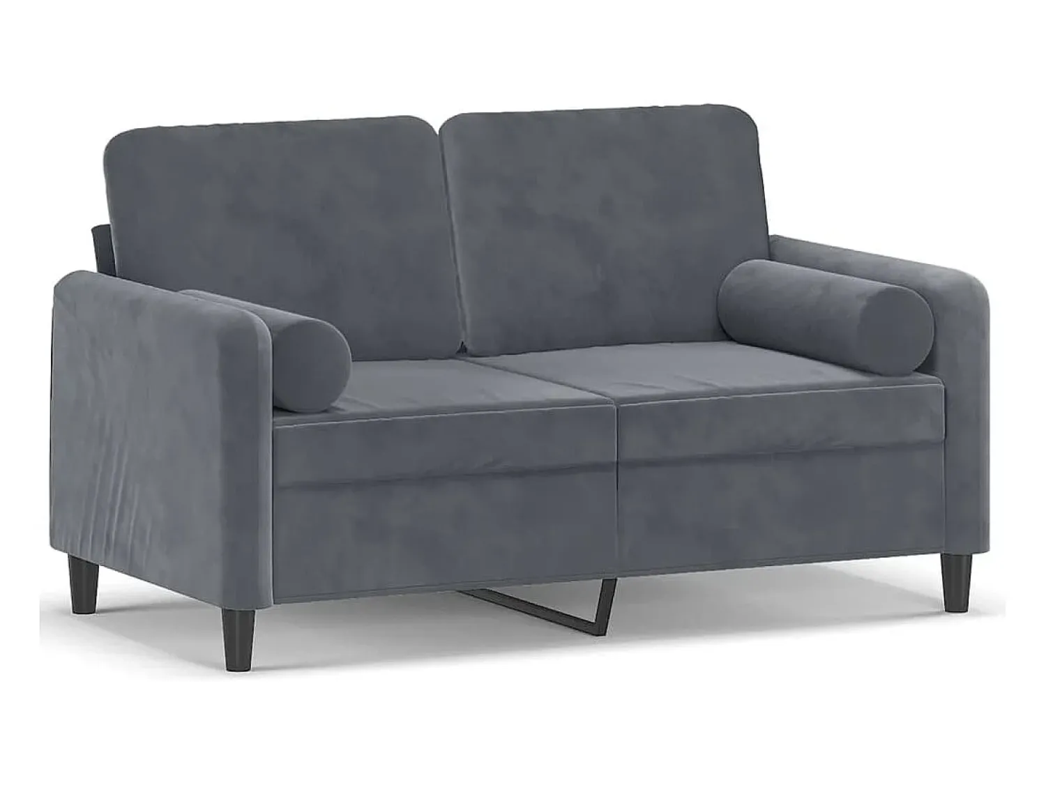 Sofá 2 lug. c/ almofadas decorativas 120 cm veludo cinza-escuro PT681801^ Sofá