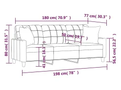 Sofá|vidaxl Sofá 3 lug. c/ almofadas decorativas 180 cm couro artif. Creme