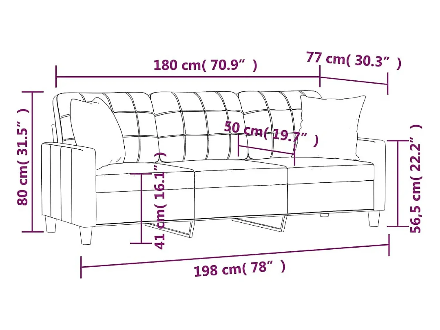 Sofá|vidaxl Sofá 3 lug. c/ almofadas decorativas 180 cm couro artif. Creme