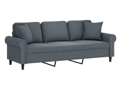Hot Sofá 3 lug. c/ almofadas decorativas 180 cm veludo cinza-escuro PT647304 Cinzento