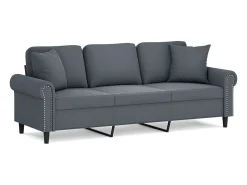 Hot Sofá 3 lug. c/ almofadas decorativas 180 cm veludo cinza-escuro PT647304 Cinzento