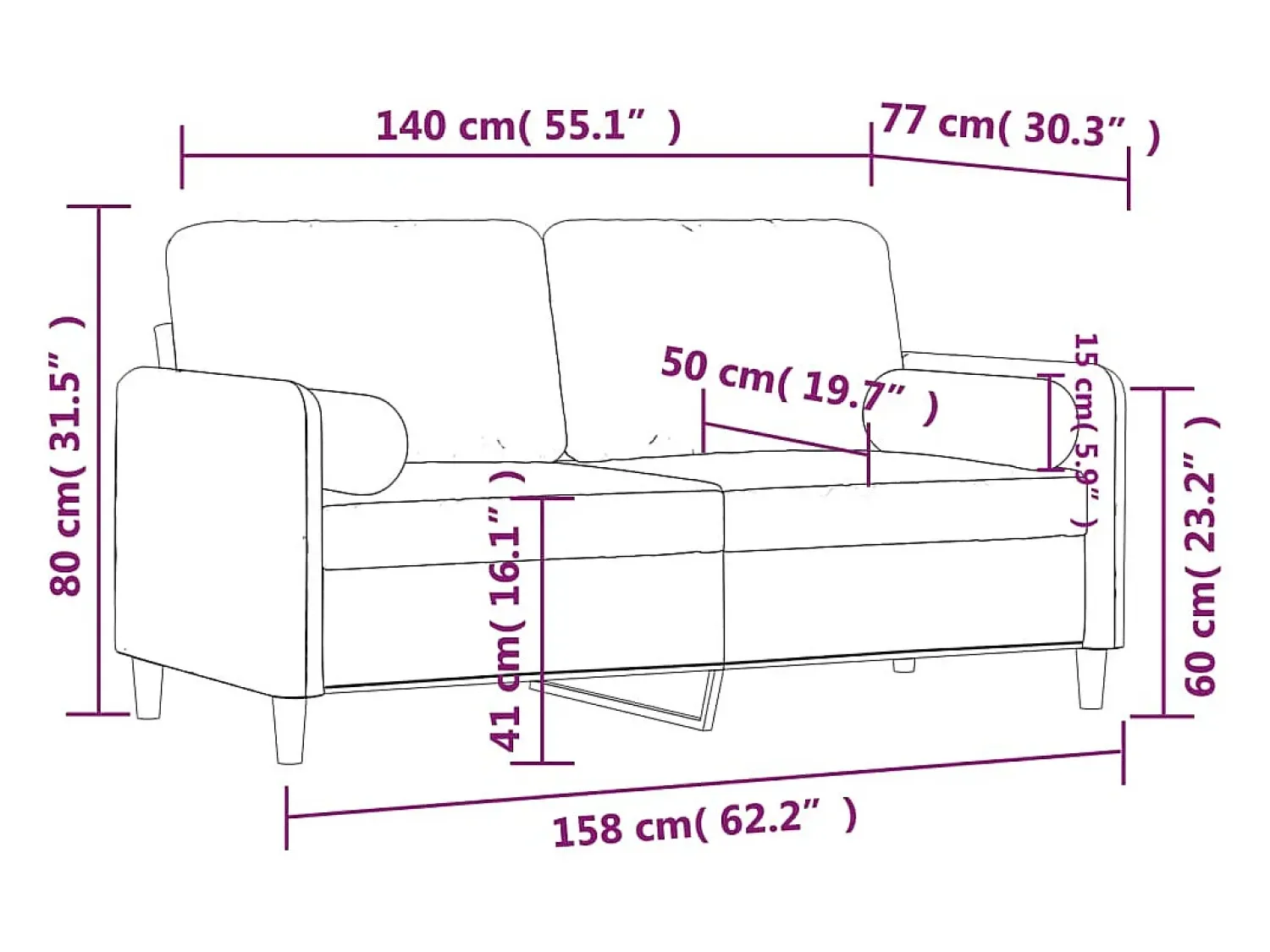 Sofá*vidaxl Sofá 2 lug. c/ almofadas decorativas 140 cm veludo cinza-escuro Cinzento