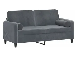 Sofá| Sofá 2 lug. c/ almofadas decorativas 140 cm veludo cinza-escuro PT427550 Cinzento