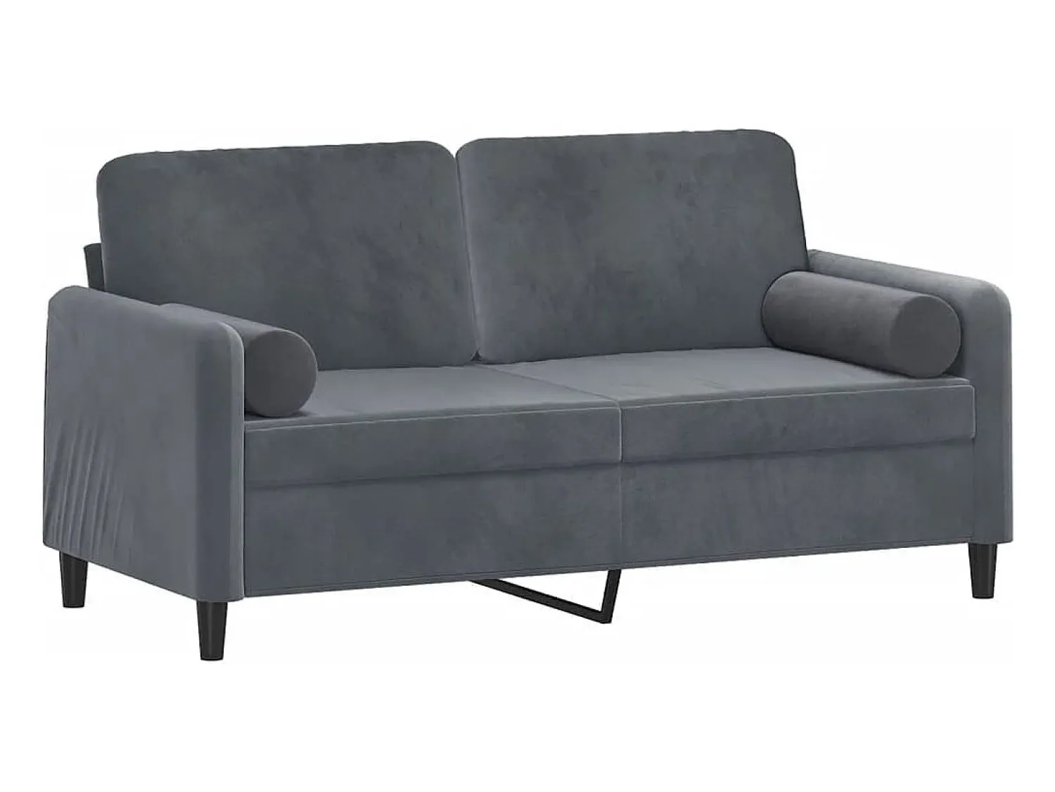 Sofá| Sofá 2 lug. c/ almofadas decorativas 140 cm veludo cinza-escuro PT427550 Cinzento
