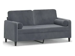 Sofá| Sofá 2 lug. c/ almofadas decorativas 140 cm veludo cinza-escuro PT427550 Cinzento