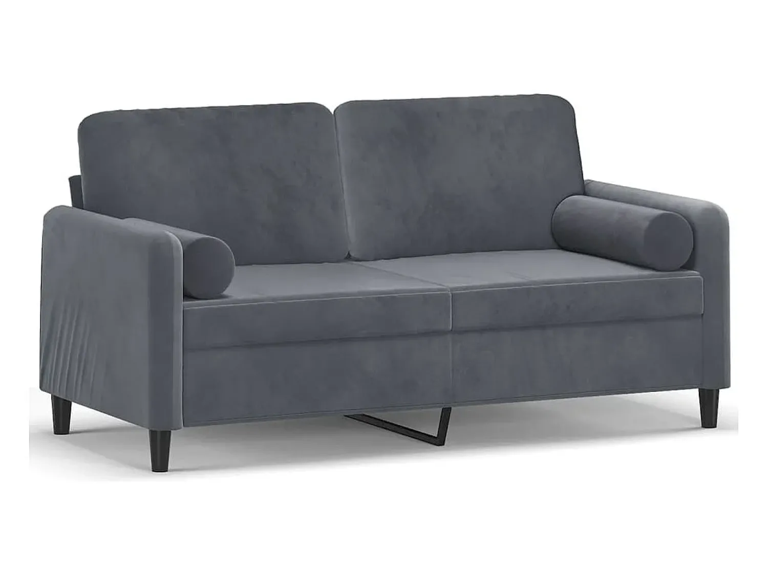 Sofá| Sofá 2 lug. c/ almofadas decorativas 140 cm veludo cinza-escuro PT427550 Cinzento