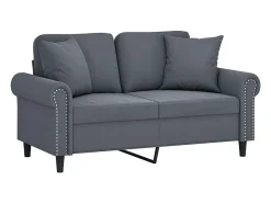 Sofá 2 lug. c/ almofadas decorativas 120 cm veludo cinza-escuro PT689431^ Sofá