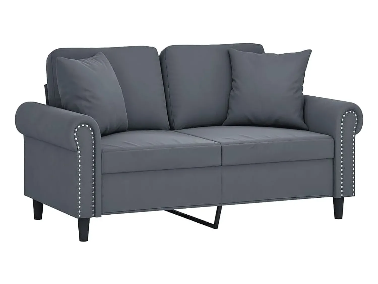 Sofá 2 lug. c/ almofadas decorativas 120 cm veludo cinza-escuro PT689431^ Sofá