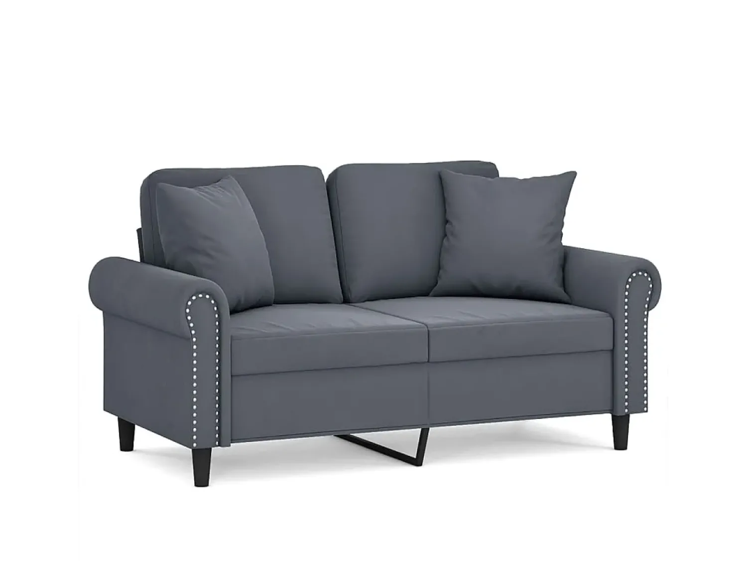 Sofá 2 lug. c/ almofadas decorativas 120 cm veludo cinza-escuro PT689431^ Sofá