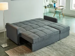 Sofá|Vente-unique Sofá 3 lug. convertível em cama tecido cinza - CANETTI Cinzento