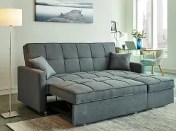Sofá|Vente-unique Sofá 3 lug. convertível em cama tecido cinza - CANETTI Cinzento