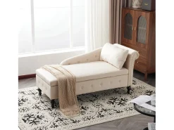 ModernLuxe Sofá 1 lugar em veludo - con espacio de armazenamento - apoio de braços direito - Méridienne acolchoada con almofada - Pés de madeira -^ Sofá