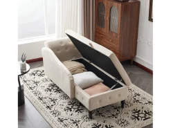 ModernLuxe Sofá 1 lugar em veludo - con espacio de armazenamento - apoio de braços direito - Méridienne acolchoada con almofada - Pés de madeira -^ Sofá