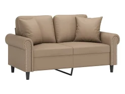 Sofá* Sofá 2 lugares + almofadas 120 cm couro artificial cappuccino PT262987 Castanho