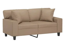 Sofá| Sofá 2 lugares + almofadas 120 cm couro artificial cappuccino PT653104 Castanho