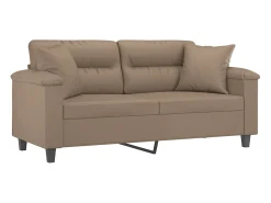 Sofá| Sofá 2 lugares + almofadas 140 cm couro artificial cappuccino PT120474 Castanho
