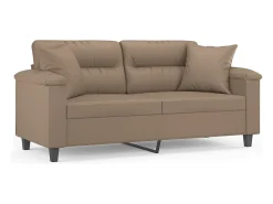 Sofá| Sofá 2 lugares + almofadas 140 cm couro artificial cappuccino PT120474 Castanho
