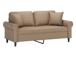 Sofá 2 lugares + almofadas 140 cm couro artificial cappuccino PT109055^ Sofá