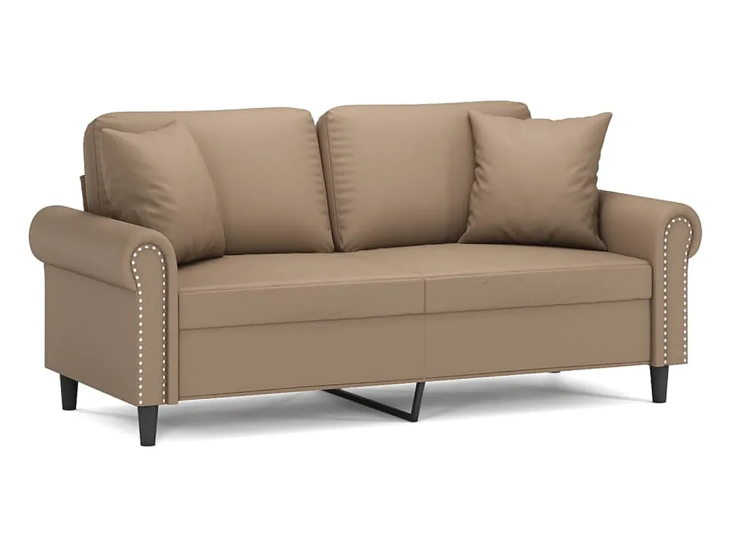 Sofá 2 lugares + almofadas 140 cm couro artificial cappuccino PT109055^ Sofá