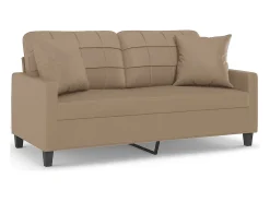 Outlet Sofá 2 lugares + almofadas 140 cm couro artificial cappuccino PT594714 Castanho