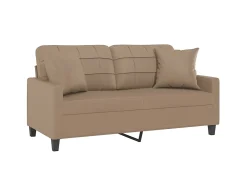 Outlet Sofá 2 lugares + almofadas 140 cm couro artificial cappuccino PT594714 Castanho