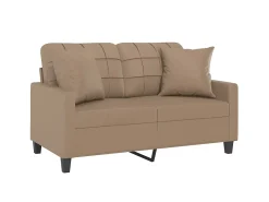 Sofá* Sofá 2 lugares + almofadas 120 cm couro artificial cappuccino PT621422 Castanho