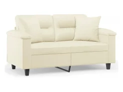 Clearance Sofá 2 lugares + almofadas decorativas 120cm couro artif. PT629917 Creme