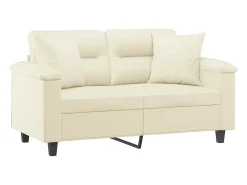 Clearance Sofá 2 lugares + almofadas decorativas 120cm couro artif. PT629917 Creme