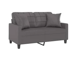 Clearance Sofá 2 lugares + almofadas decorativas 120cm couro artif. cinza PT906283 Cinzento