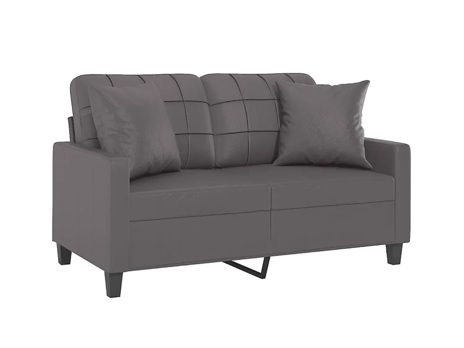 Clearance Sofá 2 lugares + almofadas decorativas 120cm couro artif. cinza PT906283 Cinzento