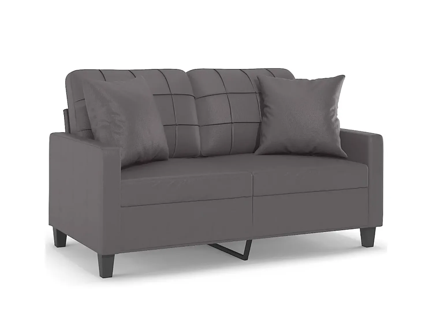Clearance Sofá 2 lugares + almofadas decorativas 120cm couro artif. cinza PT906283 Cinzento