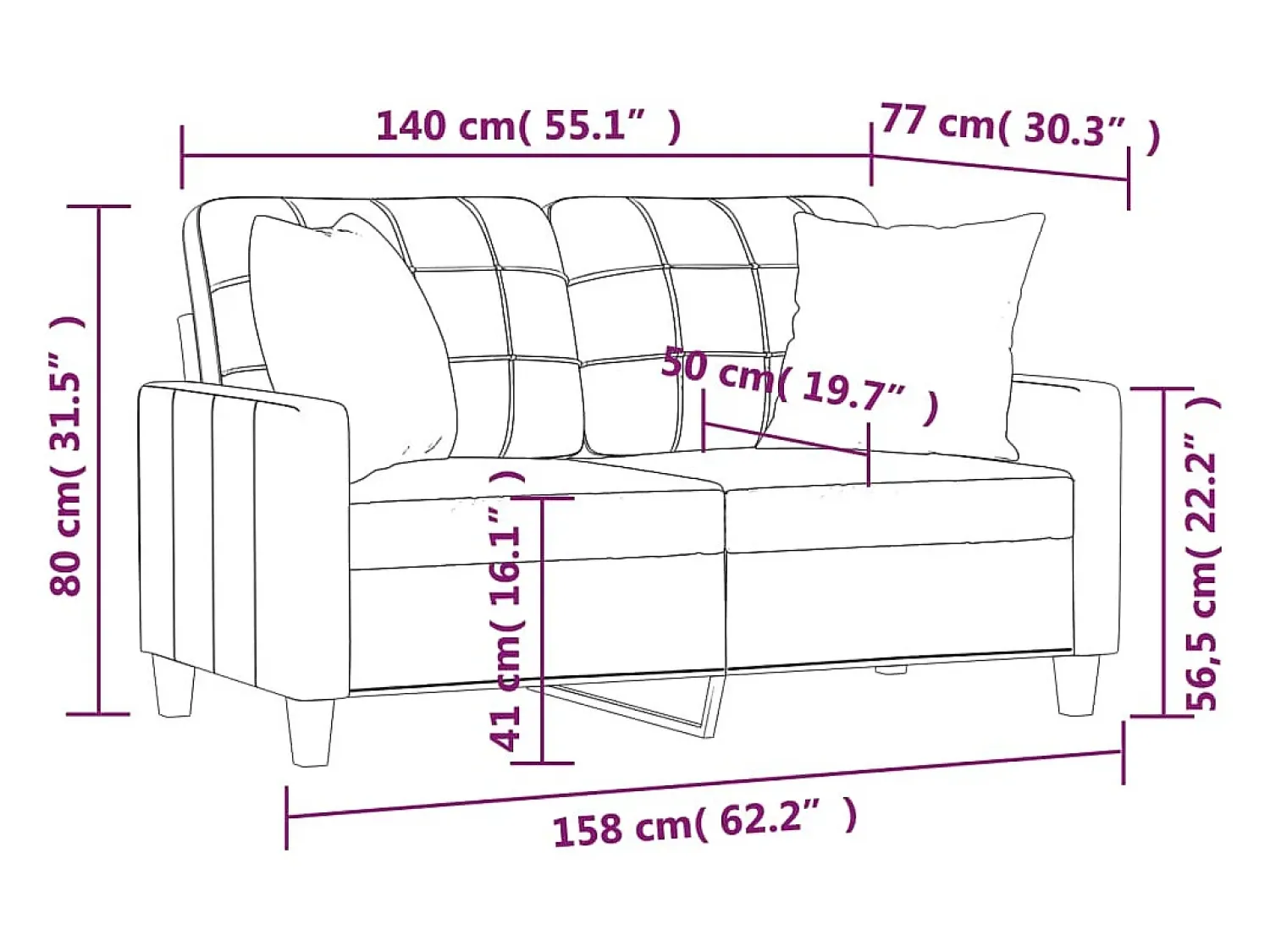 vidaxl Sofá 2 lugares + almofadas decoração 140 cm couro artif.^ Sofá