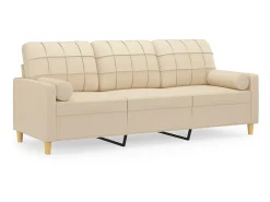 Online Sofá 3 lugares + almofadas decorativas 180 cm tecido cor PT182947 Creme