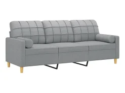 Sofá* Sofá 3 lugares + almofadas decorativas 180cm tecido cinza-claro PT508512 Cinzento