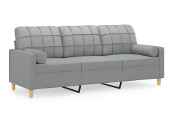 Sofá* Sofá 3 lugares + almofadas decorativas 180cm tecido cinza-claro PT508512 Cinzento